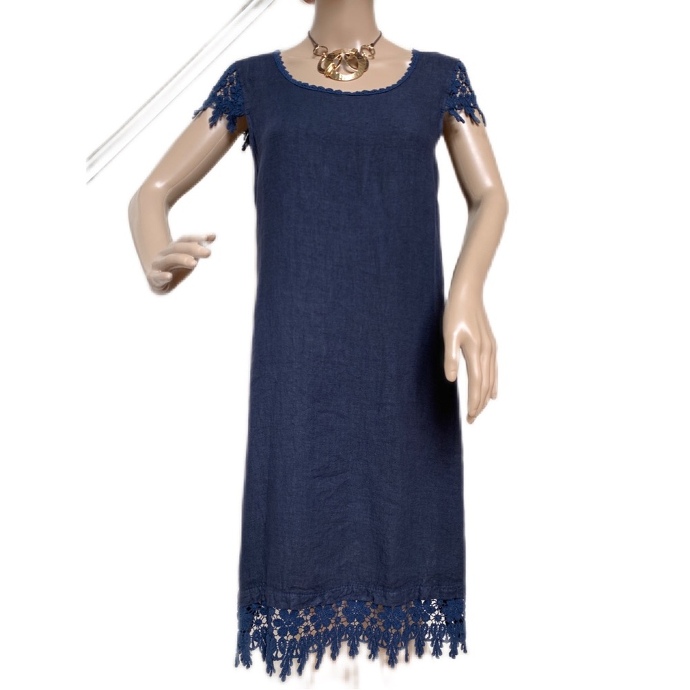 Martina Innocenti navy linen dress with lace detail, NWT, XS